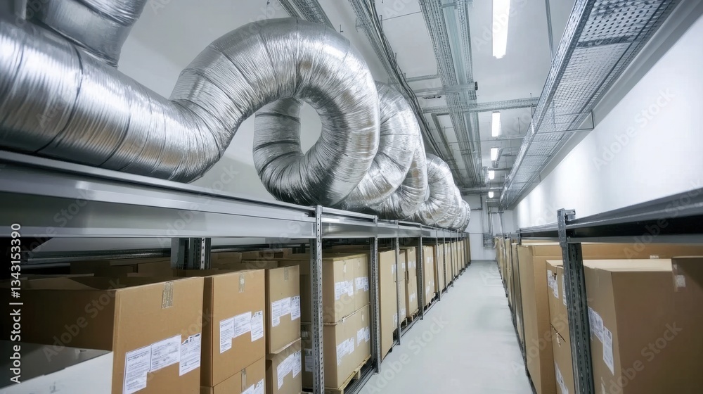 Obraz premium Industrial storage facility being built with an advanced ventilation system.