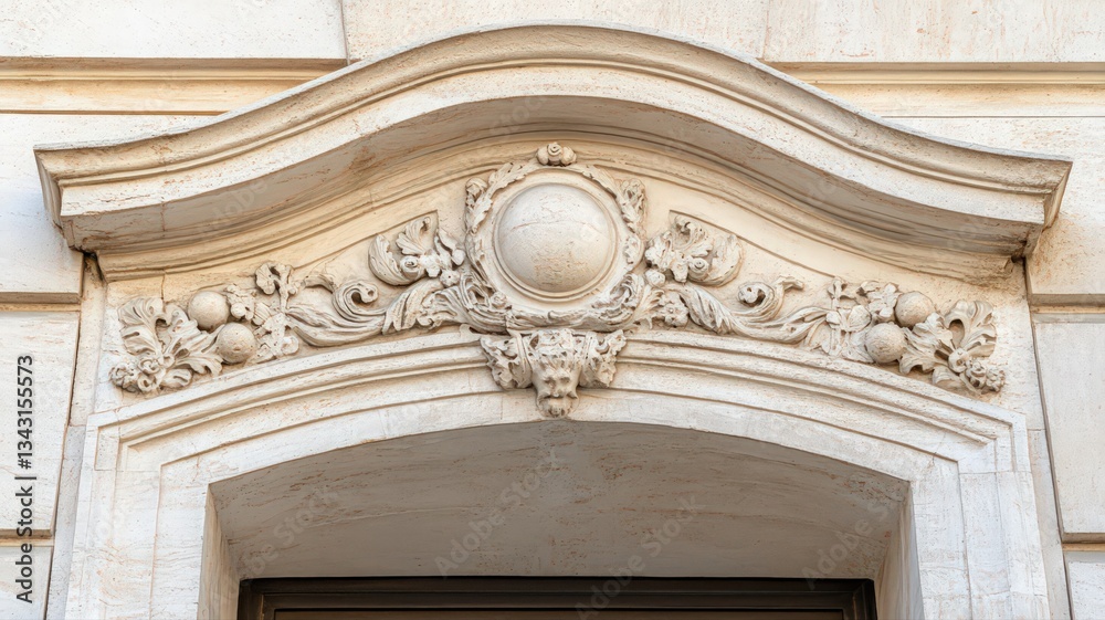 Intricate Beige Stone Carving Above Doorway Intricate Beige Stone Carving Above Doorway