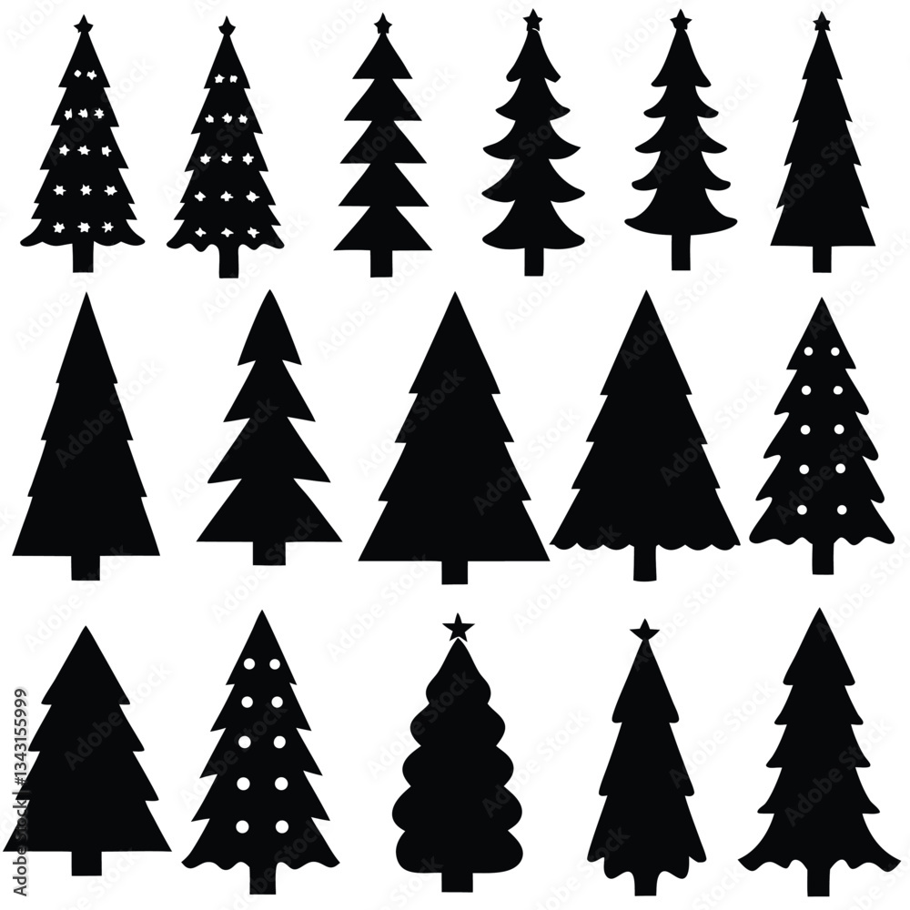 Obraz premium Tree silhouette and Tropical leaves vector isolated on white background.