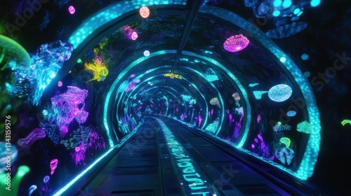 Fototapeta Naklejka Na Ścianę i Meble -  Neon jellyfish tunnel