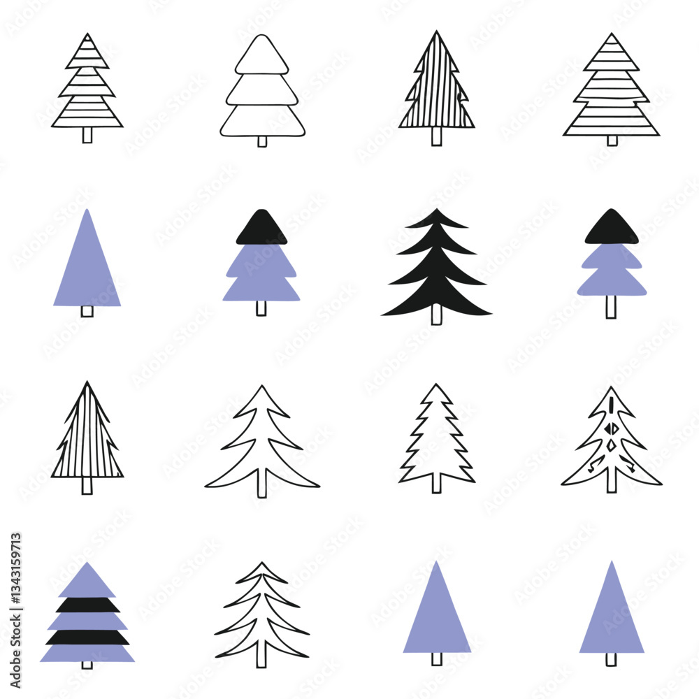 Obraz premium Tree silhouette and Tropical leaves vector isolated on white background.
