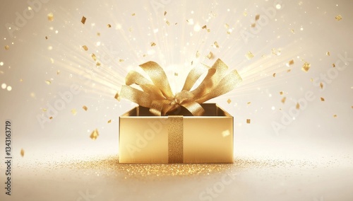 Golden gift box exploding with joy