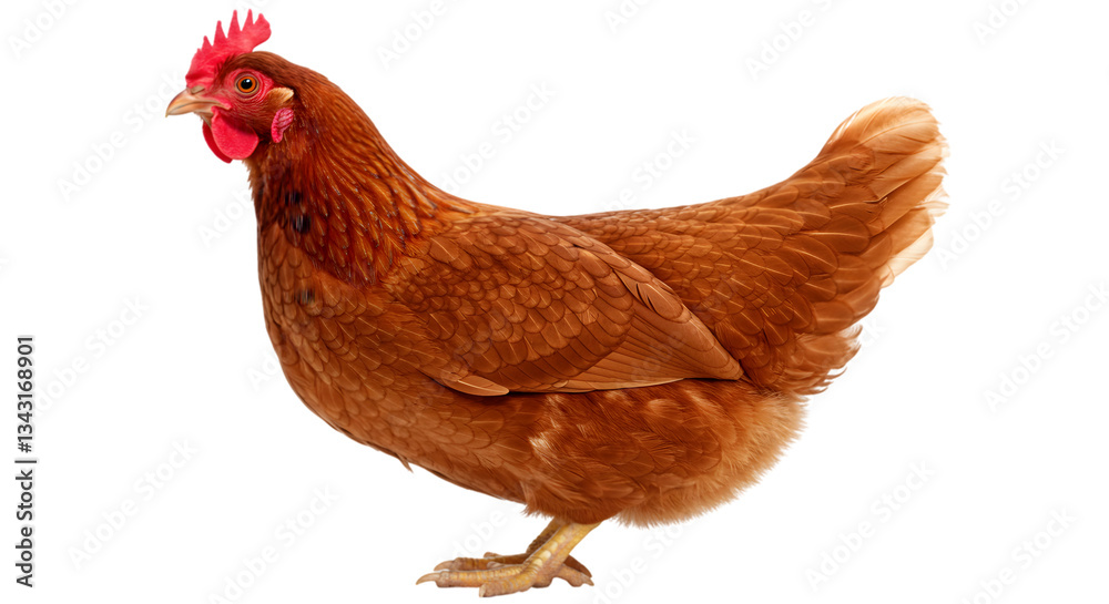 Fototapeta premium Full body of brown chicken hen standing isolated transparent background
