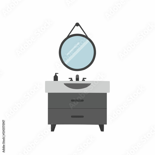 Minimalist bathroom setup with mirror and toiletries on counter