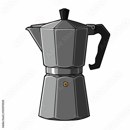 Classic stovetop coffee maker on a white background ready for brewing