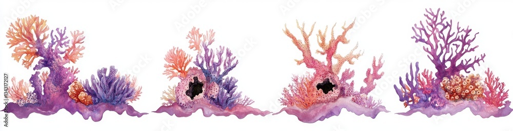 Naklejka premium Watercolor Coral Reefs