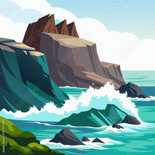 rocky coastline with crashing ocean waves