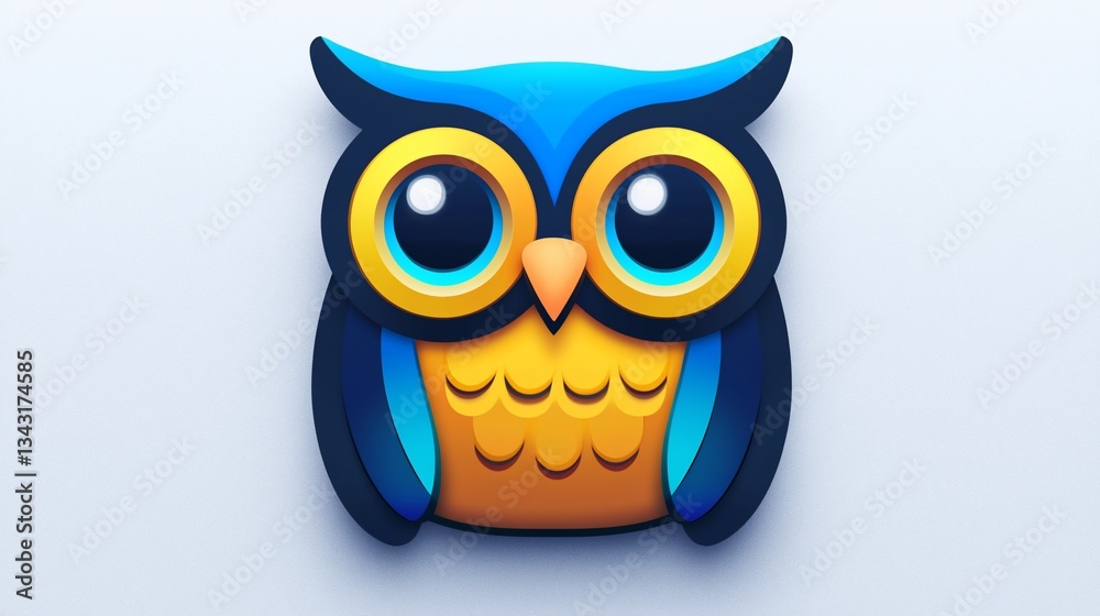 Fototapeta premium Cute Owl, Flat Design, Light Background