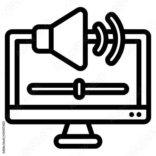 Computer monitor with a speaker and volume control, ideal for techrelated designs, website graphics, educational materials, and software concepts.