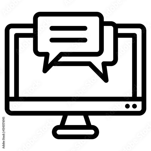 Computer monitor displaying chat bubble suitable for virtual meetings, online communication, messaging apps, social media, and digital marketing concepts.