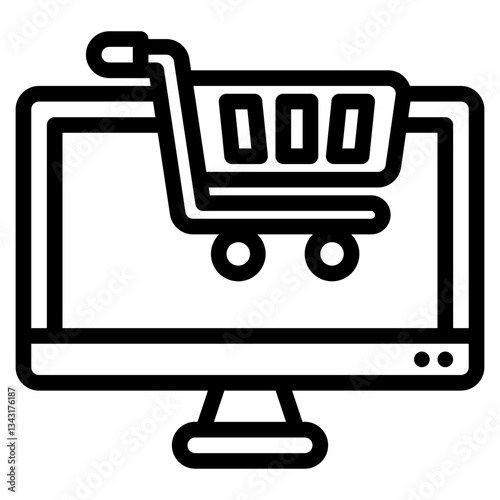 Shopping cart on a computer screen, ideal for ecommerce websites, online shopping platforms, digital marketing concepts, and internet technology.