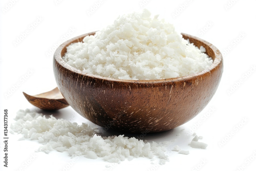 Rustic charm of wooden bowl abundant with crystalline salt for culinary and wellness uses studio shot Rustic charm of wooden bowl abundant with crystalline salt for culinary and wellness uses studio shot