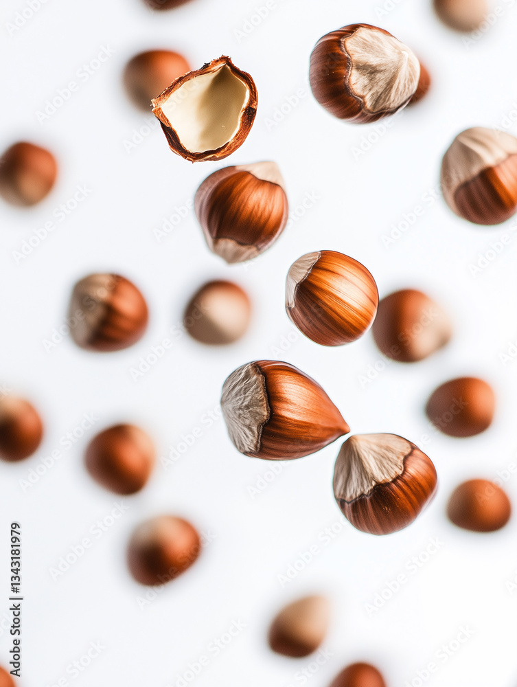 Fresh hazelnuts flying around, nutritious, tasty and healthy. Fresh hazelnuts flying around, nutritious, tasty and healthy.