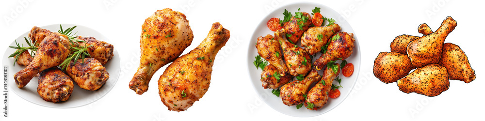 A tempting array of flavorful fried chicken drumsticks wings and bites seasoned to perfection and served on a platter with an appetizing presentation A tempting array of flavorful fried chicken drumsticks wings and bites seasoned to perfection and served on a platter with an appetizing presentation