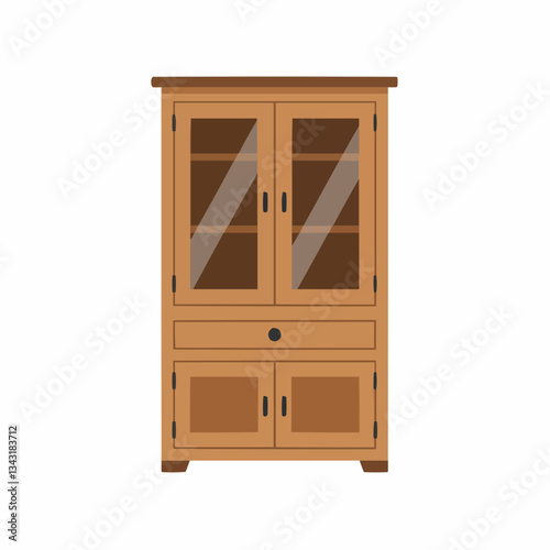 Wooden cabinet with glass doors showcasing a minimalist design