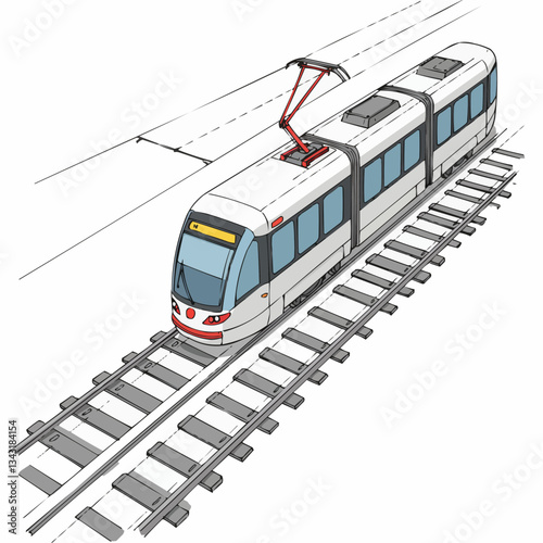 Illustration of an electric train with overhead contact system in operation