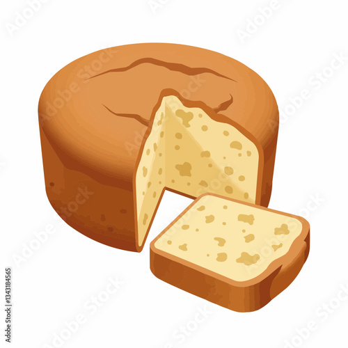 Close-up of a rustic cheese wheel with a slice removed, showcasing texture