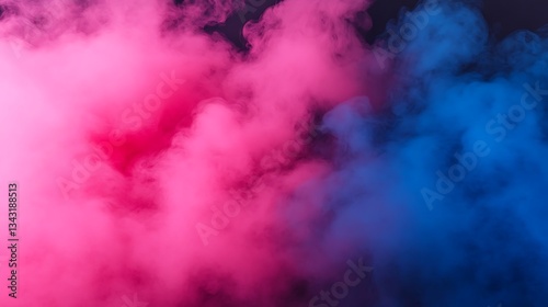 Pink and Blue Smoke Clouds, Dark Backdrop, Abstract Art