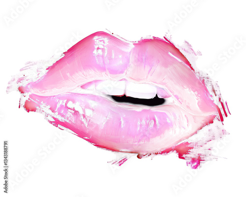 lipstick smears lip print on transparent background