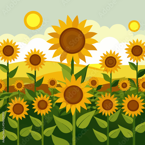 vast sunflower field facing the sun 