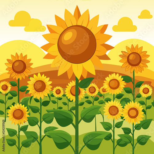 vast sunflower field facing the sun 
