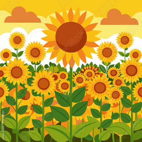 vast sunflower field facing the sun 