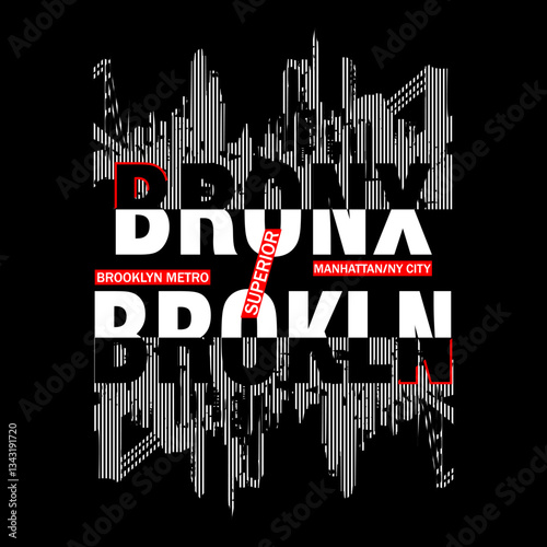 bronx brooklyn manhattan city skyline typography with mirrored reflection design