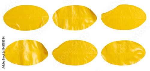 Set of yellow ellipse stickers sticky notes, Copy space for text preview sign tags labels elements design, isolated on white background, png
