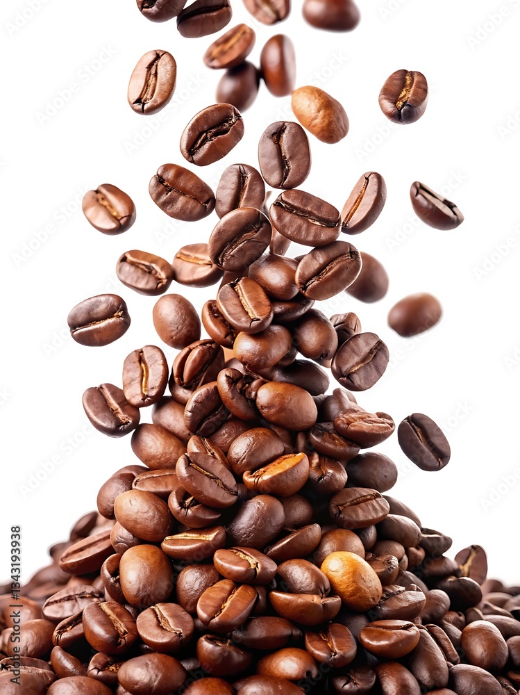 Obraz premium Falling coffee beans on white background