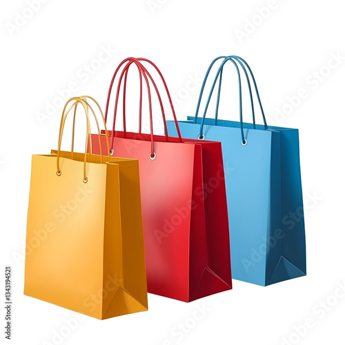Colorful shopping bags isolated on a transparent background 