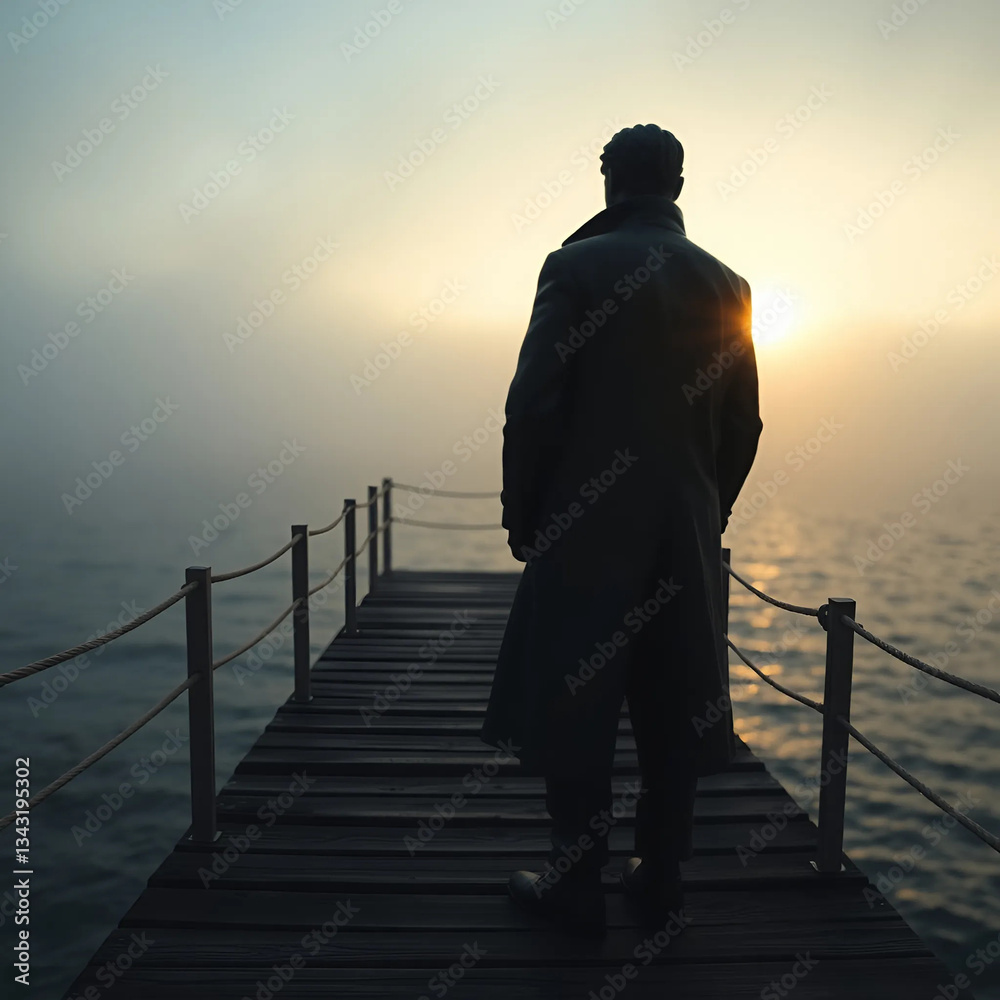 Fototapeta premium Lonely Man Standing Alone, Solitude Concept, Emotional Isolation, Moody Atmosphere