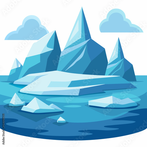 remote arctic landscape with drifting icebergs