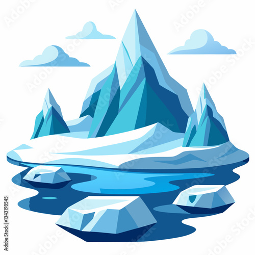 remote arctic landscape with drifting icebergs