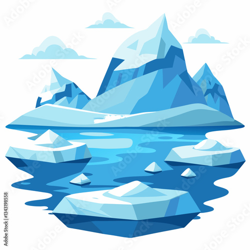 remote arctic landscape with drifting icebergs