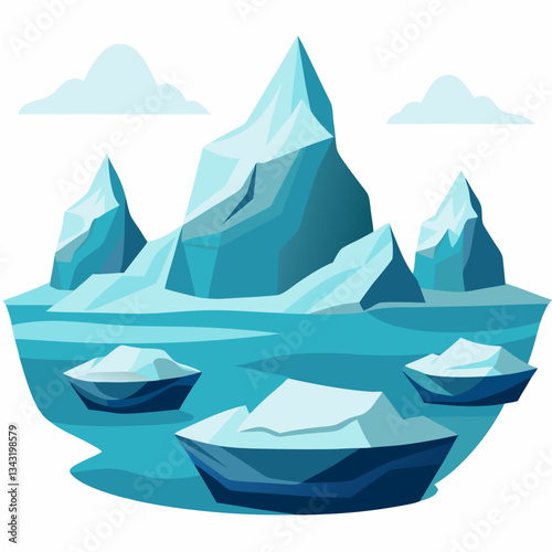 remote arctic landscape with drifting icebergs