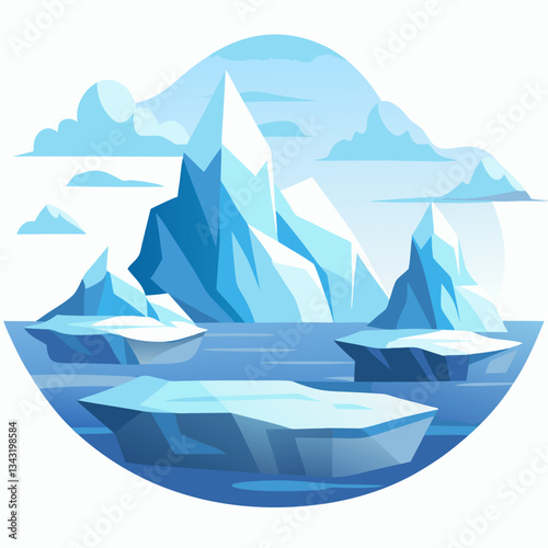 remote arctic landscape with drifting icebergs