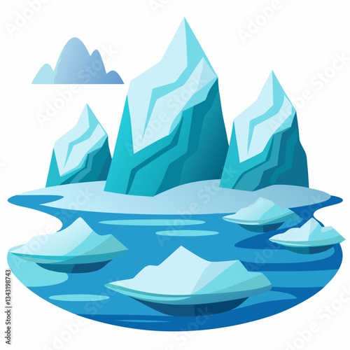 remote arctic landscape with drifting icebergs