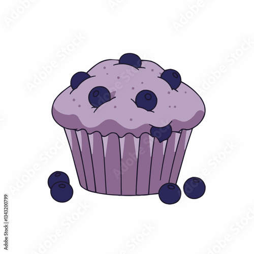 Cartoon blueberry muffin with vibrant colors on white background