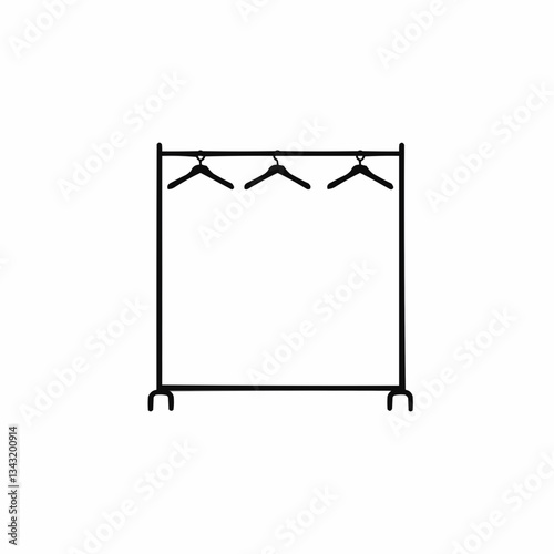 Minimalist clothing rack with hangers against a plain background