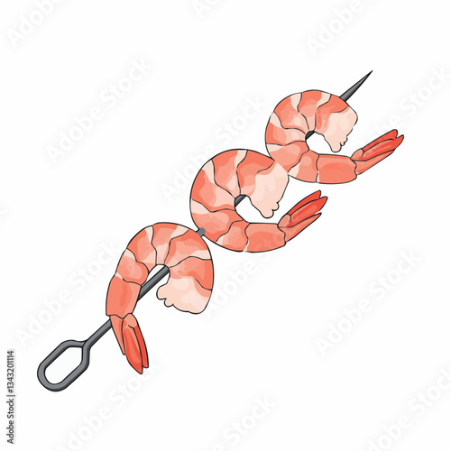 Colorful shrimp illustration swimming against a white background