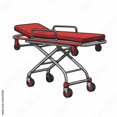 Red hospital stretcher on a white background with no distractions