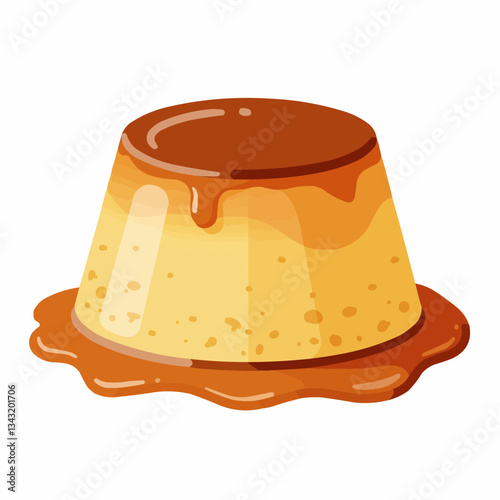 Delicious caramel dessert with glossy topping on a clean background