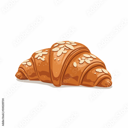 Freshly baked croissant with decorative leaves on a white background