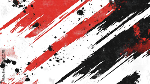 Abstract design featuring dynamic red and black brush strokes on a white background