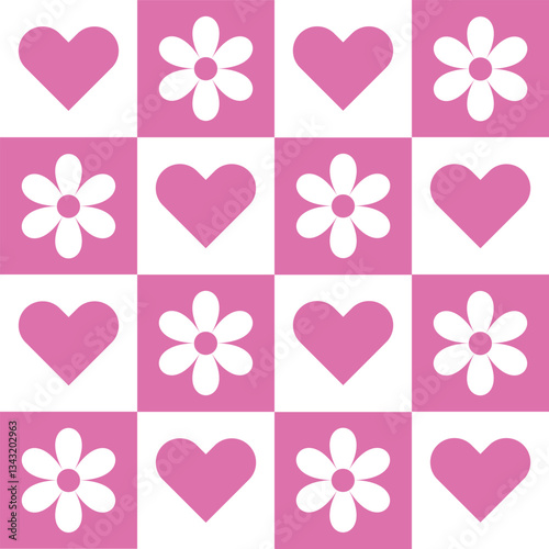 Flower Heart Vector Seamless Pattern Digital Paper | Romantic Floral Background | Valentine’s Day Love Pattern | Cute Hand-Drawn Flowers & Hearts | Elegant Decorative Design for Scrapbooking, Invitati