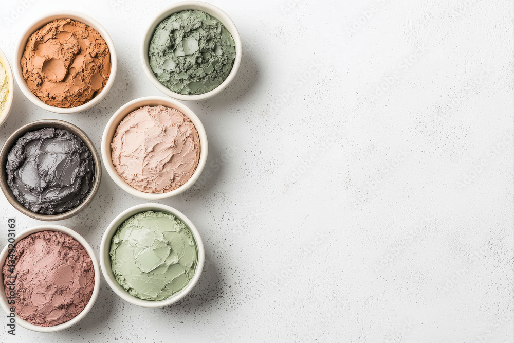 Fototapeta premium An array of colorful ice cream flavors served in bowls on a light background.