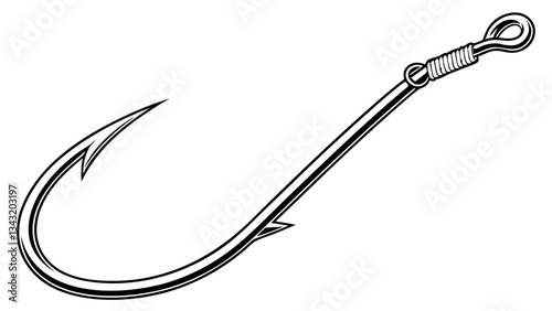Macro Photograph of a Stainless Steel Fishing Hook - Sharp, Curved, and Isolated on White Background.