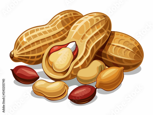 Close-Up of Whole and Shelled Peanuts – High-Detail Food Photography Isolated on White Background.
