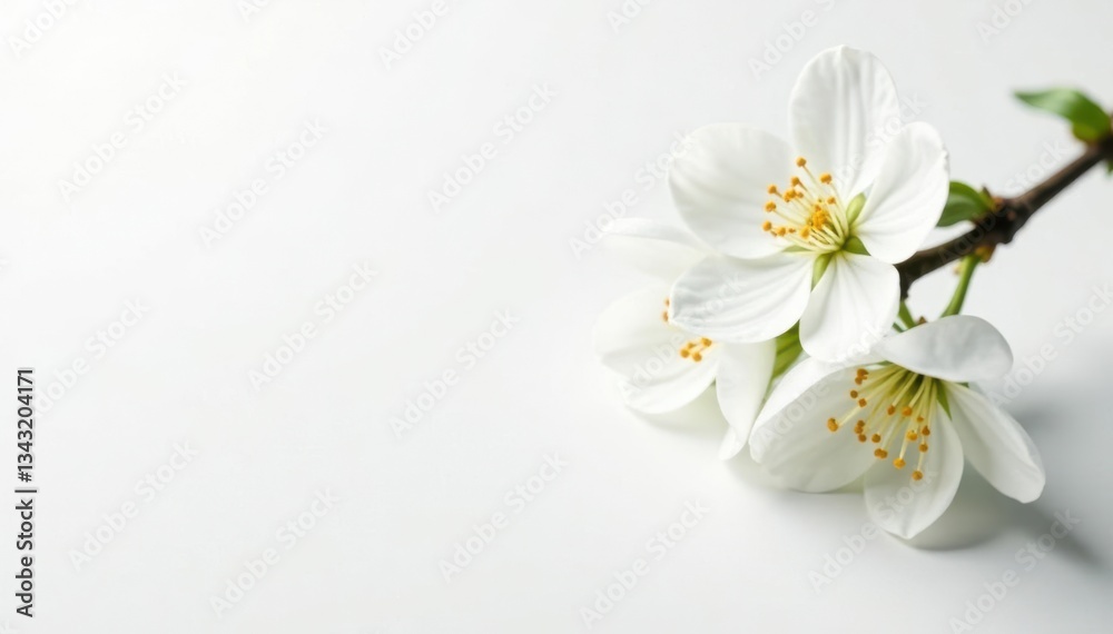 Delicate white blossoms against pure white backdrop, texture, flowering Delicate white blossoms against pure white backdrop, texture, flowering