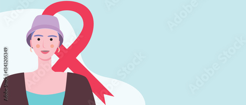 Cancer patients silhouettes and cancer ribbon, silhouette vector stock illustration with unidentifiable people together as a template with space for text or copy space